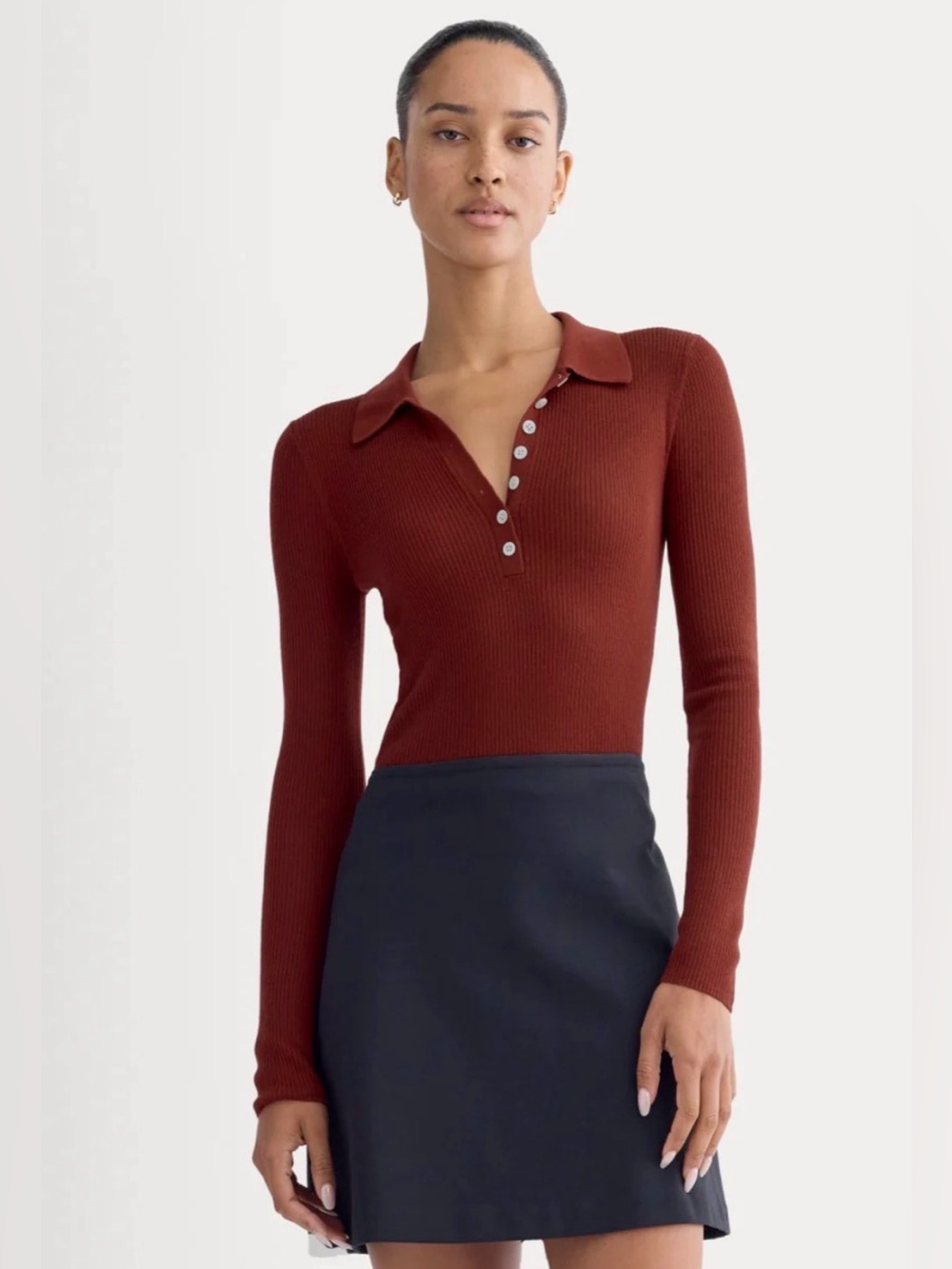 New Everlane THE POLO IN ULTRASOFT MERINO in Merlot Size L